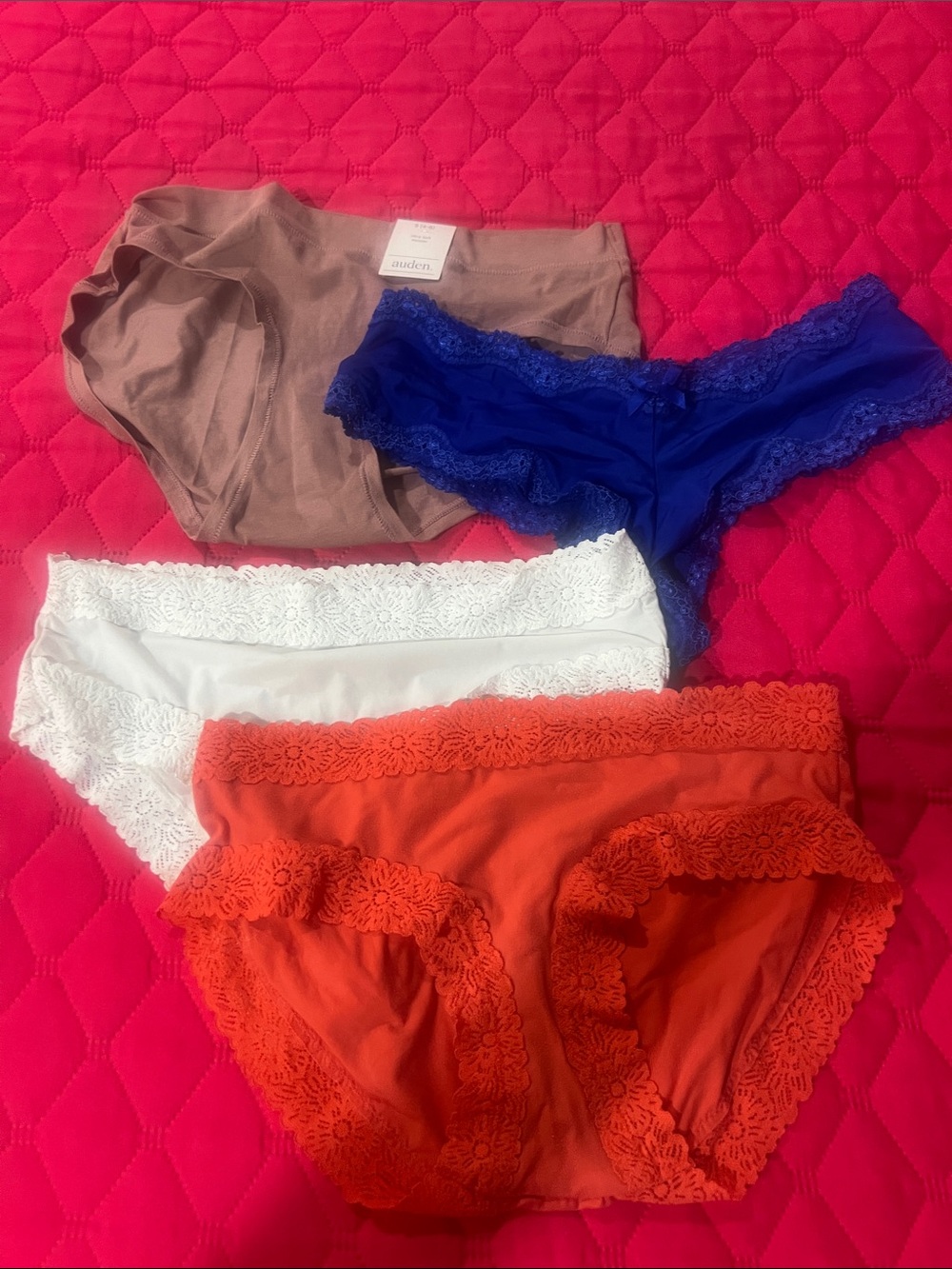 aerie Women's Lace Trim Bikini Panty Set - Blue, White, Orange, Tan